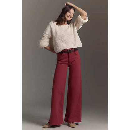 NEW NWT MOTHER Wide Leg Crop Jeans Crimson Red Size 25 Denim Flare Pants