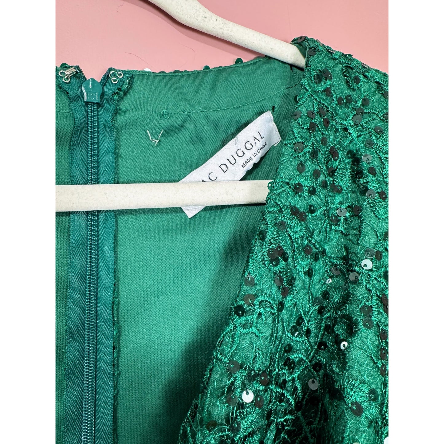 NEW NWT Mac Duggal Embellished Wrap Over Long Sleeve Gown Green Style 68016 Size 6