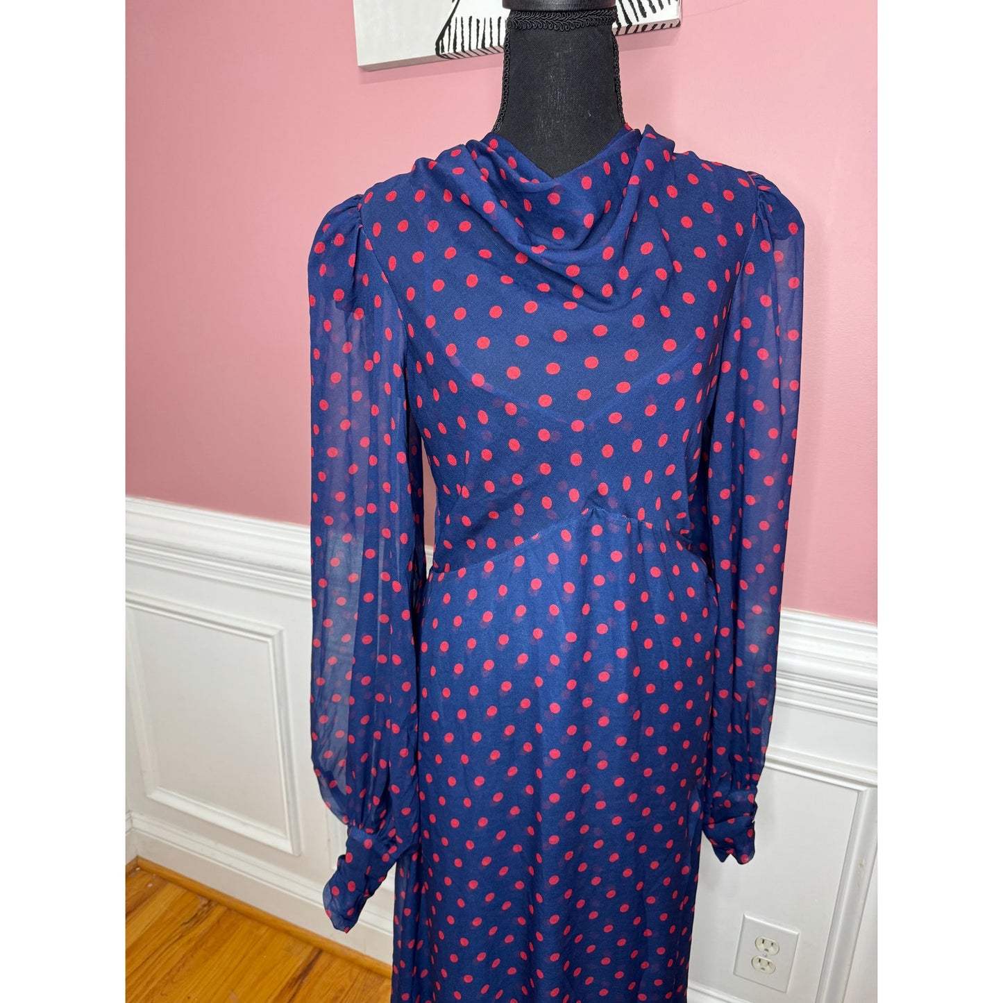 For Love & Lemons Mavis Maxi Dress Purple Polka Dots Large Long Sleeve Backless