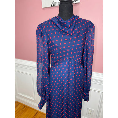 For Love & Lemons Mavis Maxi Dress Purple Polka Dots Large Long Sleeve Backless