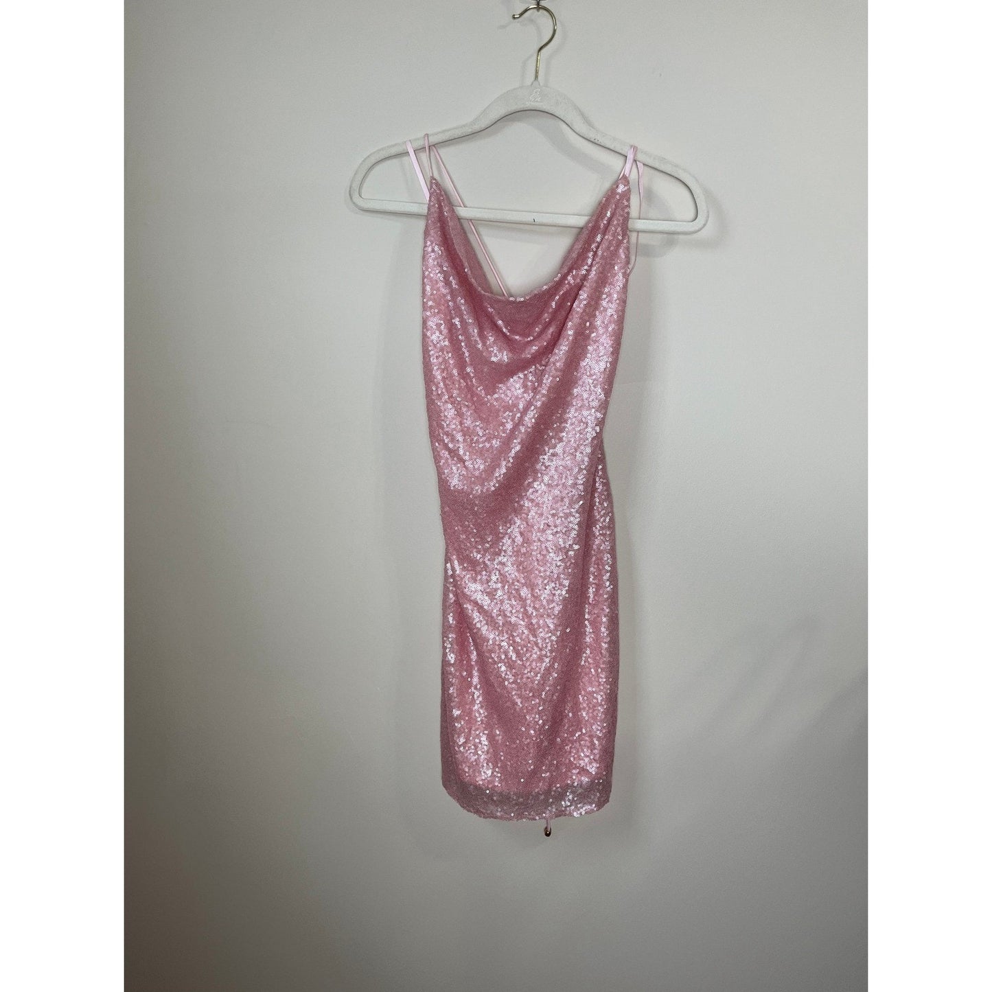 Hello Molly Pink Sequin Halter Neck Cowl Neck Bodycon Mini Dress US 8 AU 12