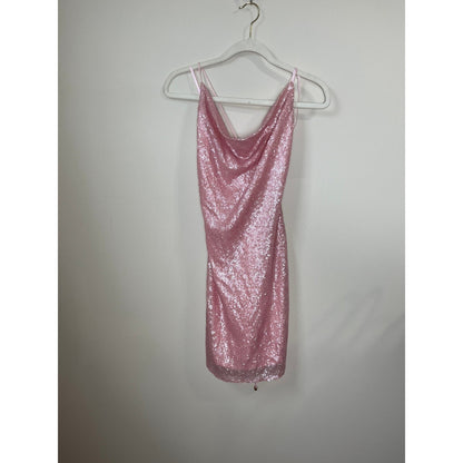 Hello Molly Pink Sequin Halter Neck Cowl Neck Bodycon Mini Dress US 8 AU 12