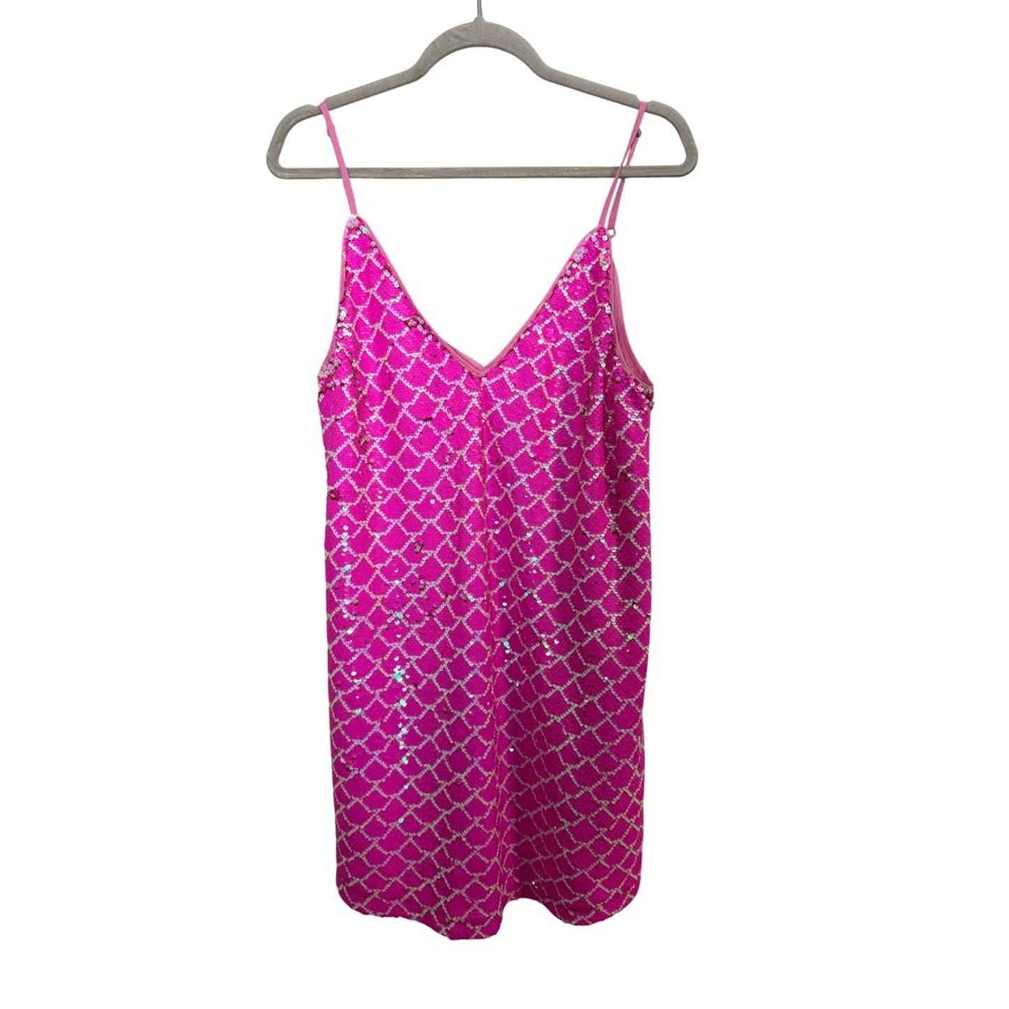 Buddy Love Pink Sequin Mermaid Scale Mini Dress Womens Medium V-Neck Shift Party