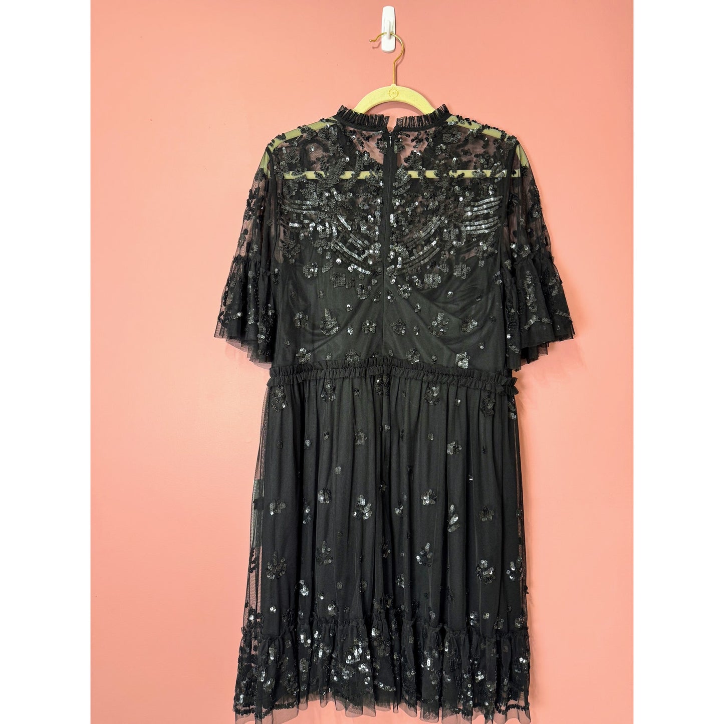 Mac Duggal Black Sequin High Neck Mini Dress Size 12 STYLE 9143