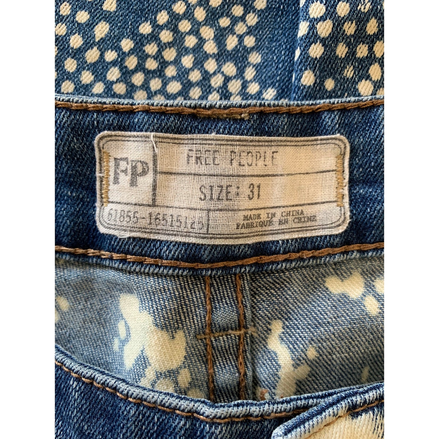 Free People Flare Bali Discharge Print Boho Bell Blue Size 31 Zip Fly Fringe