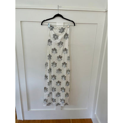 NEW NWT Show Me Your Mumu Taylor Tube Midi Dress White Silver‎ Size XS