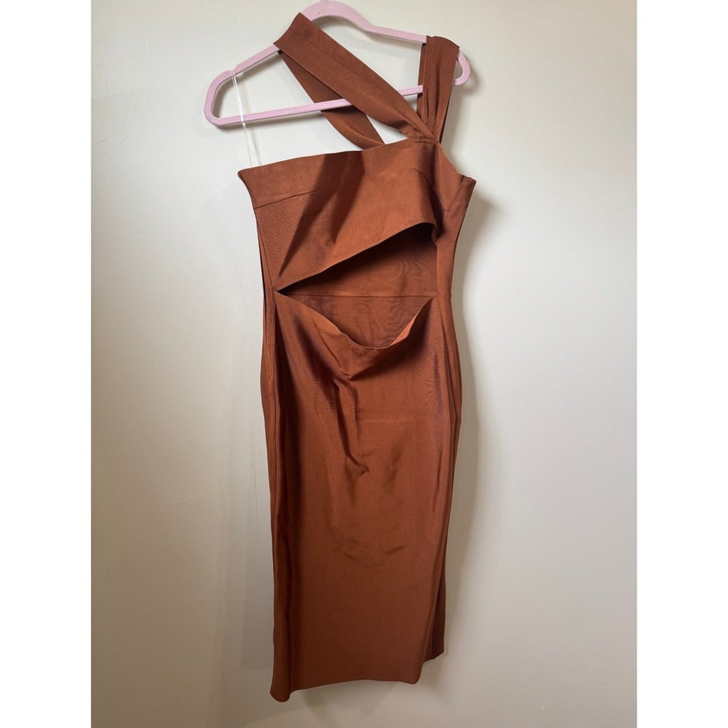 House of CB Rust Brown One Shoulder Bandage Cutout Midi Dress Size L+