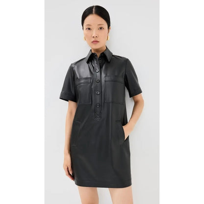 NEW NWT Veronica Bear Short Sleeve Khoulis Faux Leather Dress in Black Size 2