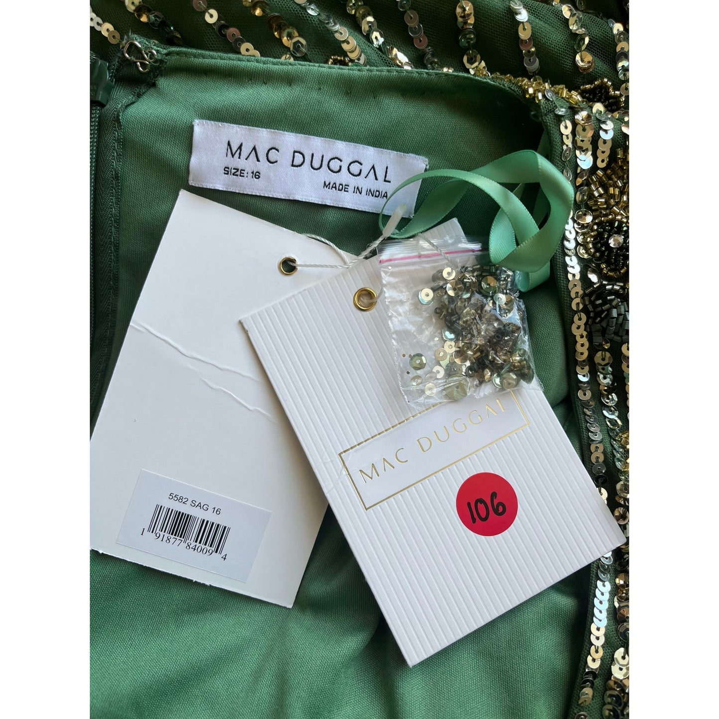 Mac Duggal Midi Dress in Sage Green STYLE 5582 Size 16