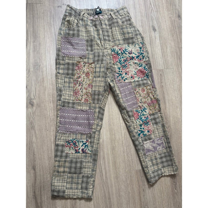 Jaded Gypsy Womens Boho Patchwork Plaid Floral Eyelet Pants Elastic Waist New