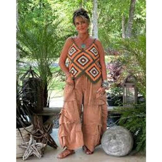 Jaded Gypsy Desert Sunset Crochet Tank Top Orange Green Purple Women's L XL