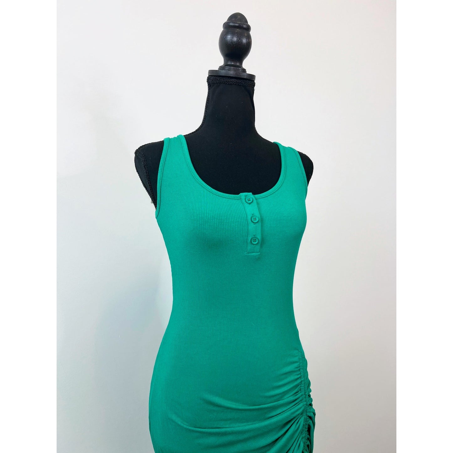 Halara U Neck Bodycon Midi Dress in Vivid Green Small Sleeveless Ruched Ribbed