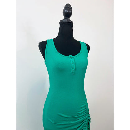 Halara U Neck Bodycon Midi Dress in Vivid Green Small Sleeveless Ruched Ribbed