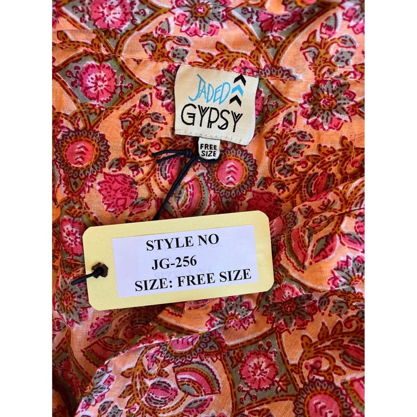 Jaded Gypsy Orange Pink Floral Print Long Sleeve Tunic Dress Free Size