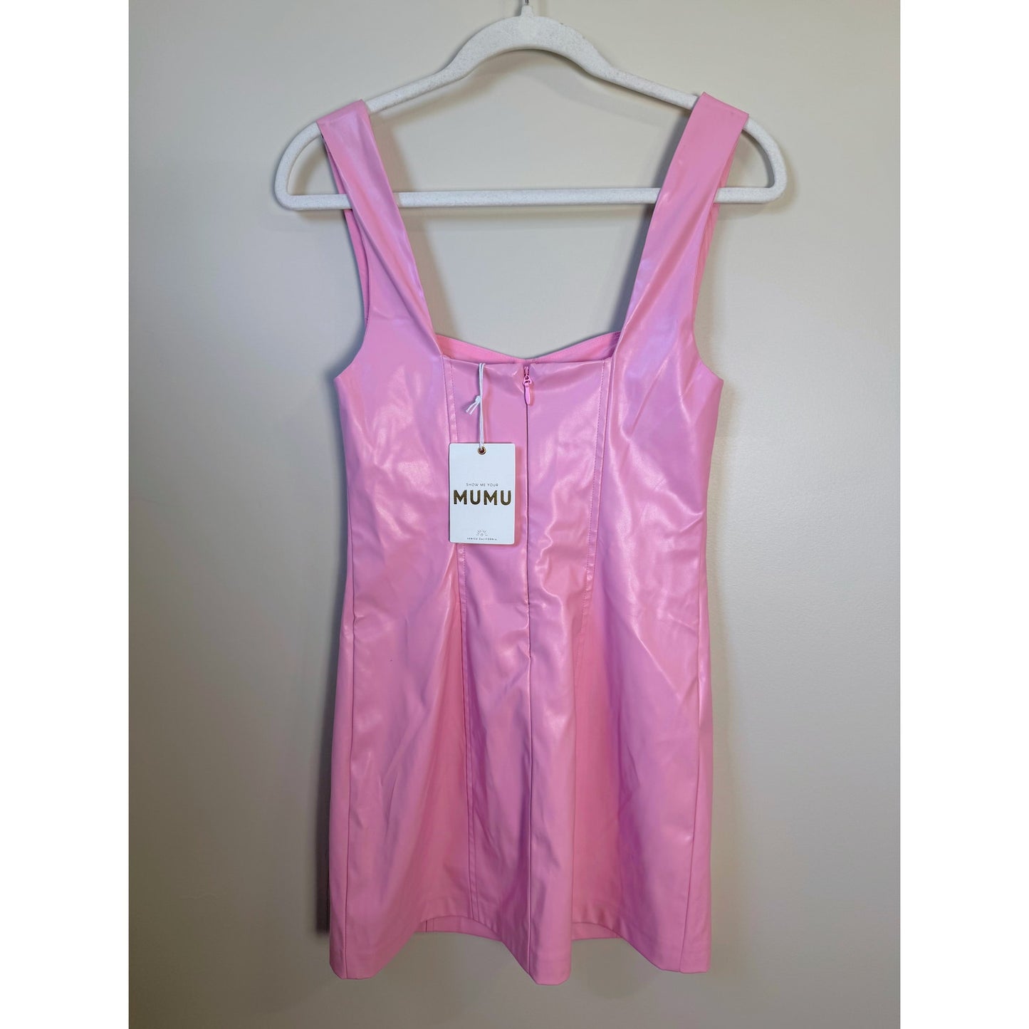 NEW NWT Show Me Your Mumu Woods Mini Dress Pink Faux Leather Size XS