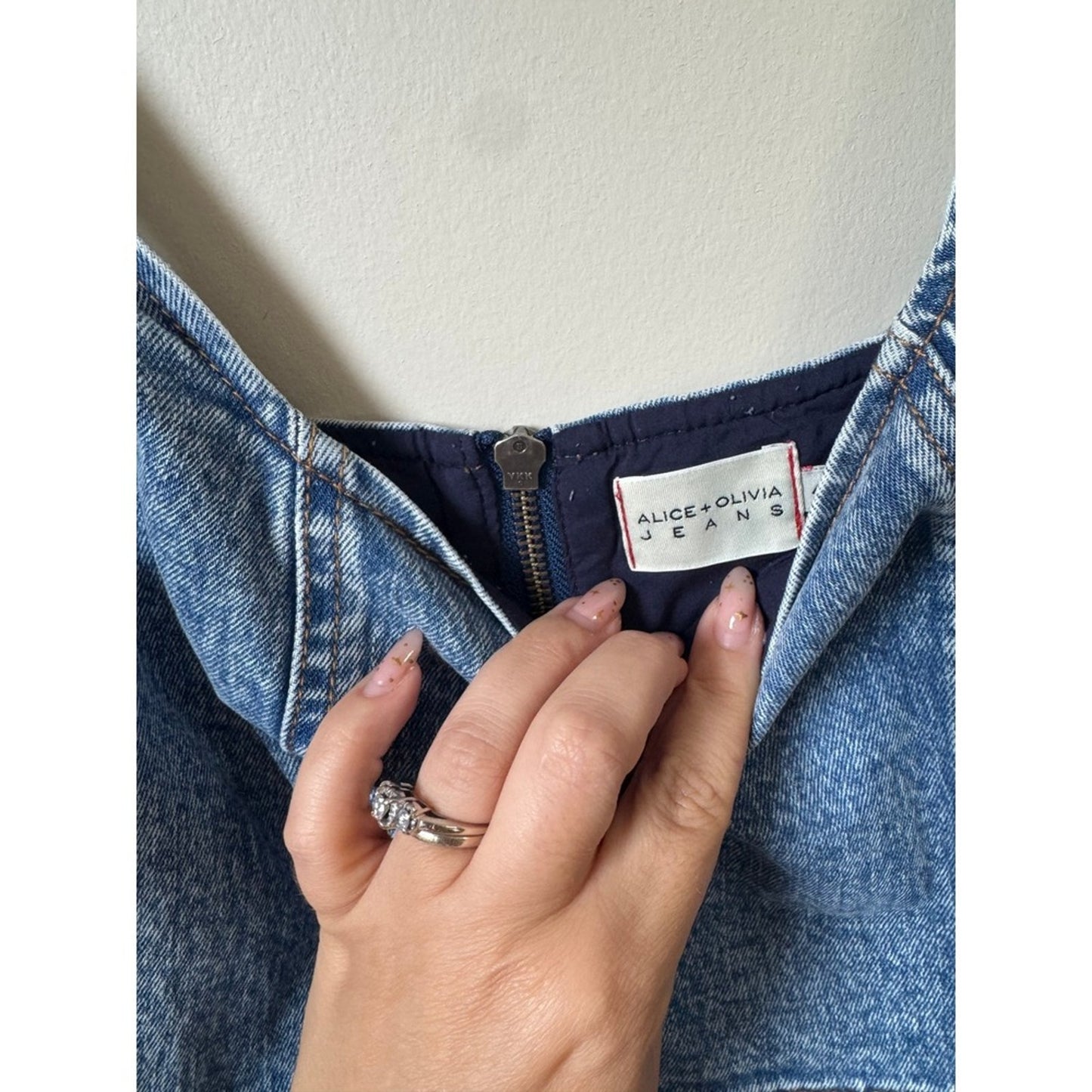 Alice + Olivia Jeans Blue Denim Mini Dress Square Neck A-Line Sleeveless Size S
