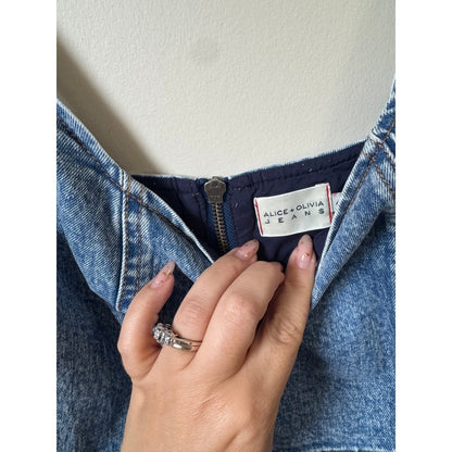 Alice + Olivia Jeans Blue Denim Mini Dress Square Neck A-Line Sleeveless Size S