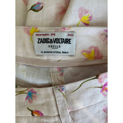 NEW NWT Zadig & Voltaire Pistol Split Floral Linen Pants Size 36/US Size 6