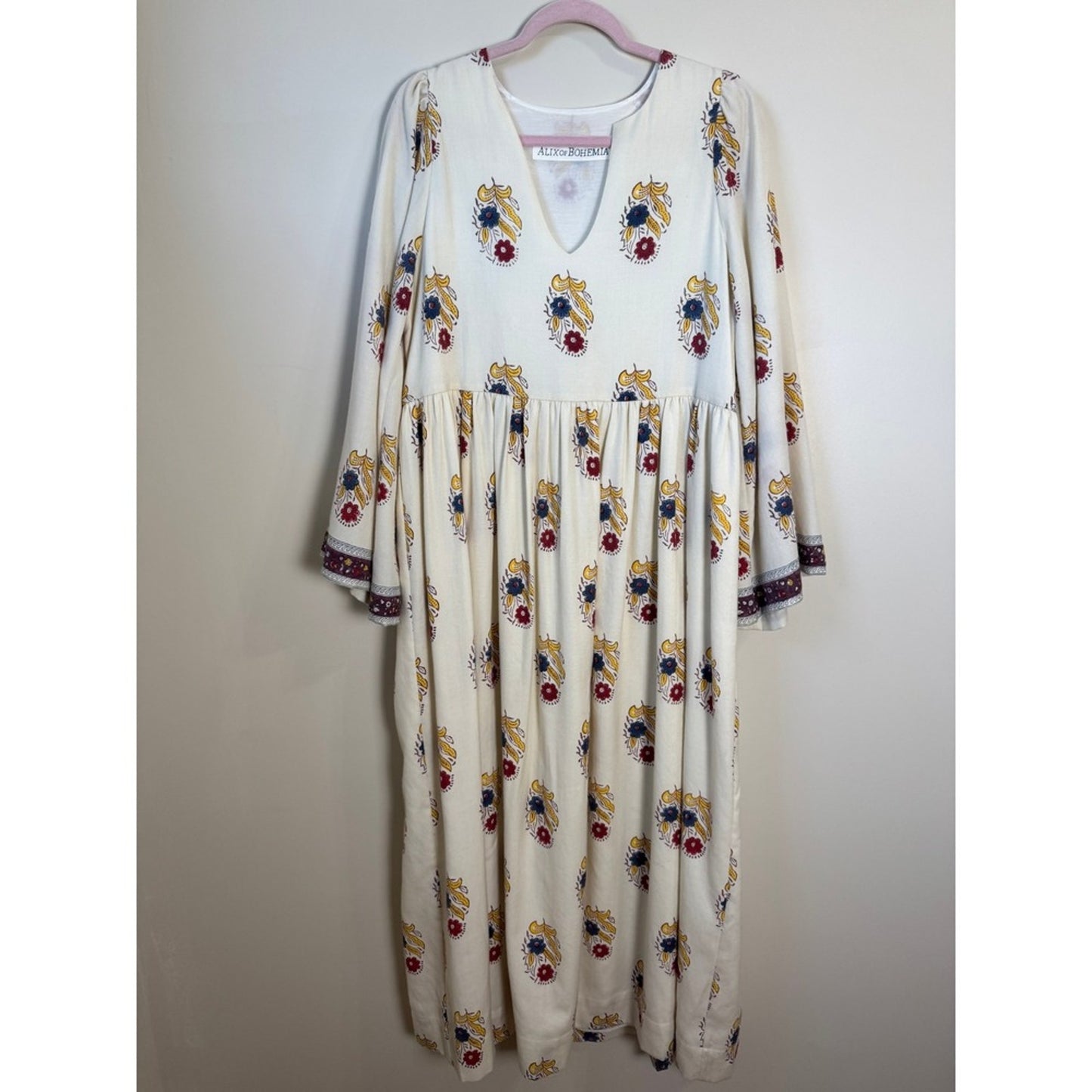 ALIX OF BOHEMIA Cream Floral Print Long Sleeve Maxi Dress Size M