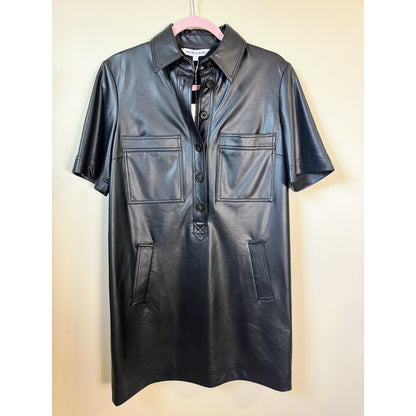 NEW NWT Veronica Bear Short Sleeve Khoulis Faux Leather Dress in Black Size 2