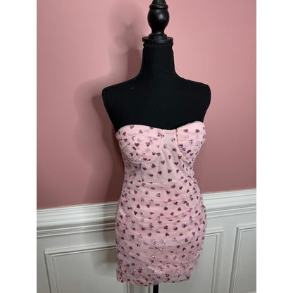 Superdown Fifi‎ Mesh Mini Dress in Pink Hearts Glitter Size Small Zip Back Lined