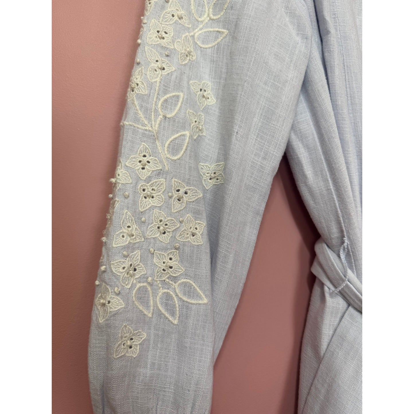 Cartolina Nantucket Long-Sleeve Embroidered Tie-Waist Mini Ruffle Dress Size XS