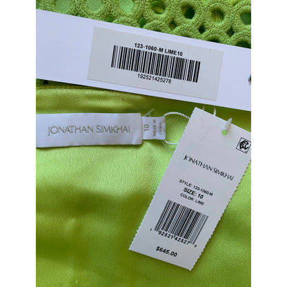 Jonathan Simkhai Marlie Crochet Ring Mini Dress in Lime Size 10 Sleeveless Lined