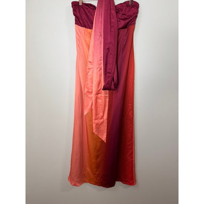 YLLW Ombre Strapless Maxi Dress Burgundy Orange Gradient with Scarf New