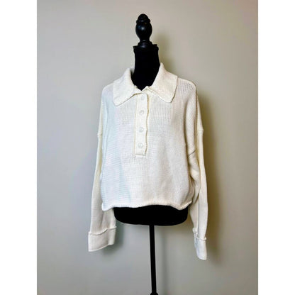 Show Me Your Mumu Crawford Collared‎ Sweater in White Large Knit Button Front