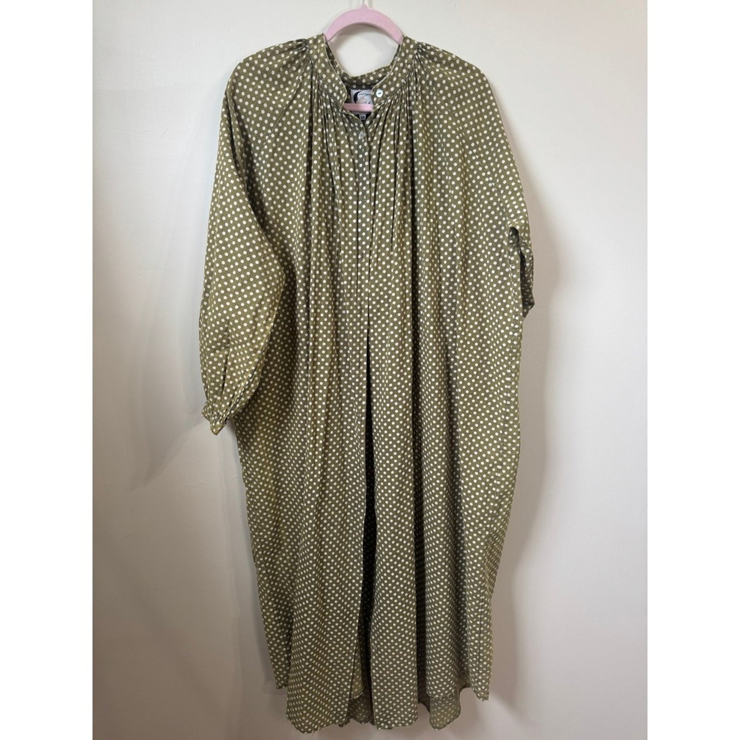 Jaded Gypsy Olive Green Polka Dot Button Down Midi Dress  Boho Lagenlook
