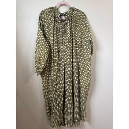 Jaded Gypsy Olive Green Polka Dot Button Down Midi Dress  Boho Lagenlook