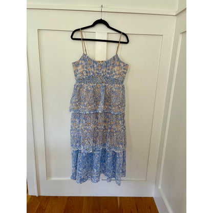 NEW Likely Santos Midi Tier Ruffle Lace Dress Blue Size 12