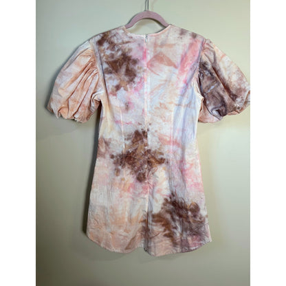 NEW NWT A.L.C. Pink tie Dye Puff Sleeve Mini Dress Cotton Size 6