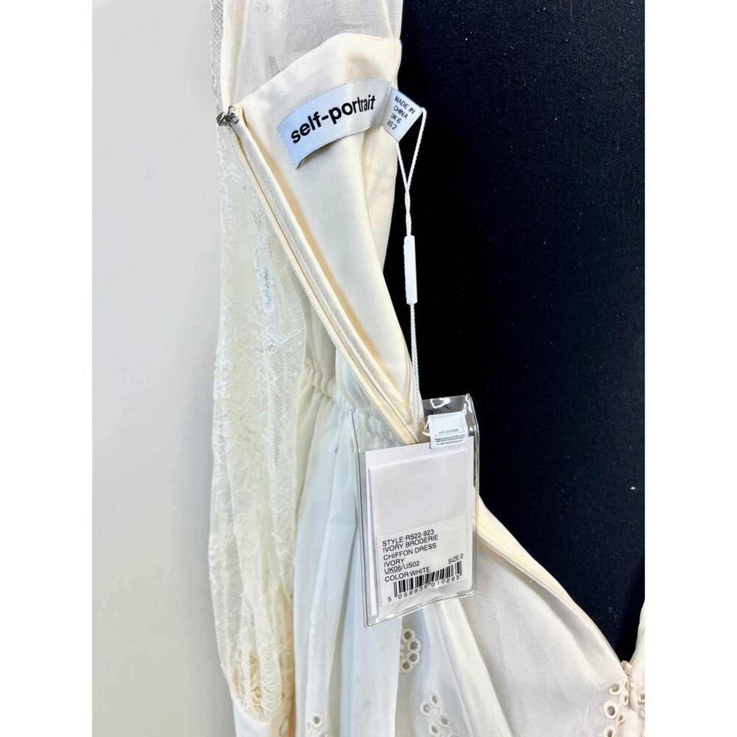Self Portrait Broderie Mini Dress in Ivory Size 2 Chiffon‎ Lace Mock Neck Lined