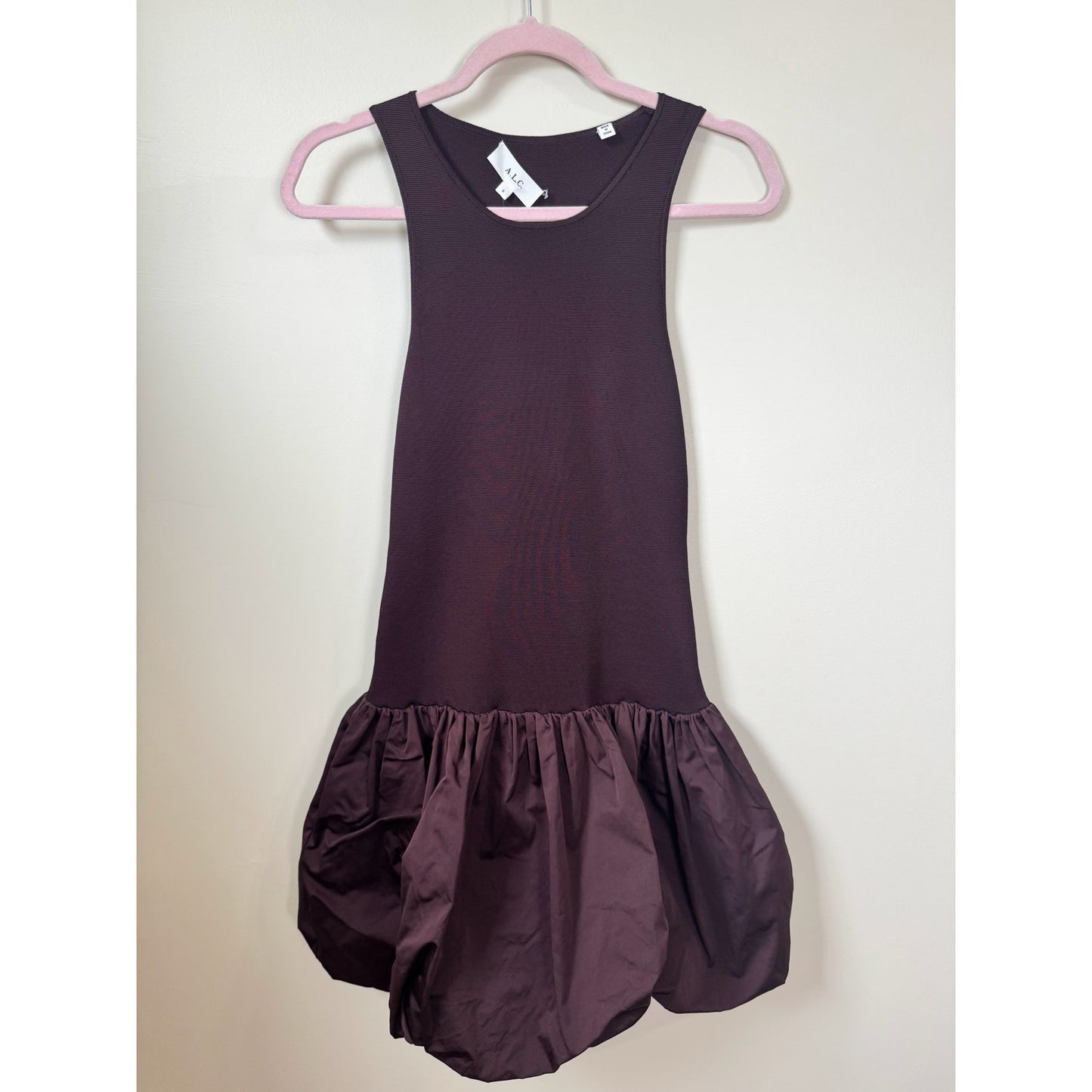 NWT A.L.C. Eloise Bubble Mini Dress in Chocolate Plum Size Small