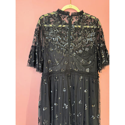 Mac Duggal Black Sequin High Neck Mini Dress Size 12 STYLE 9143