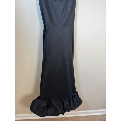 Black Square Neck Bubble Hem Maxi Dress Smocked Back Formal Evening Gown