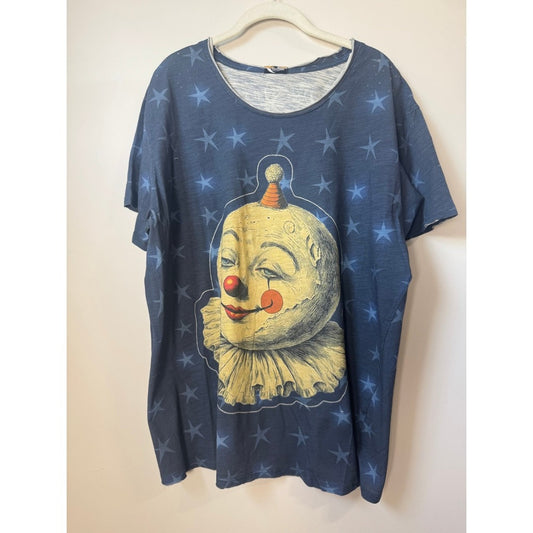 Copied - Jaded Gypsy Vintage Style Clown Star Graphic Oversized Tee Blue Short Sleeve LXL
