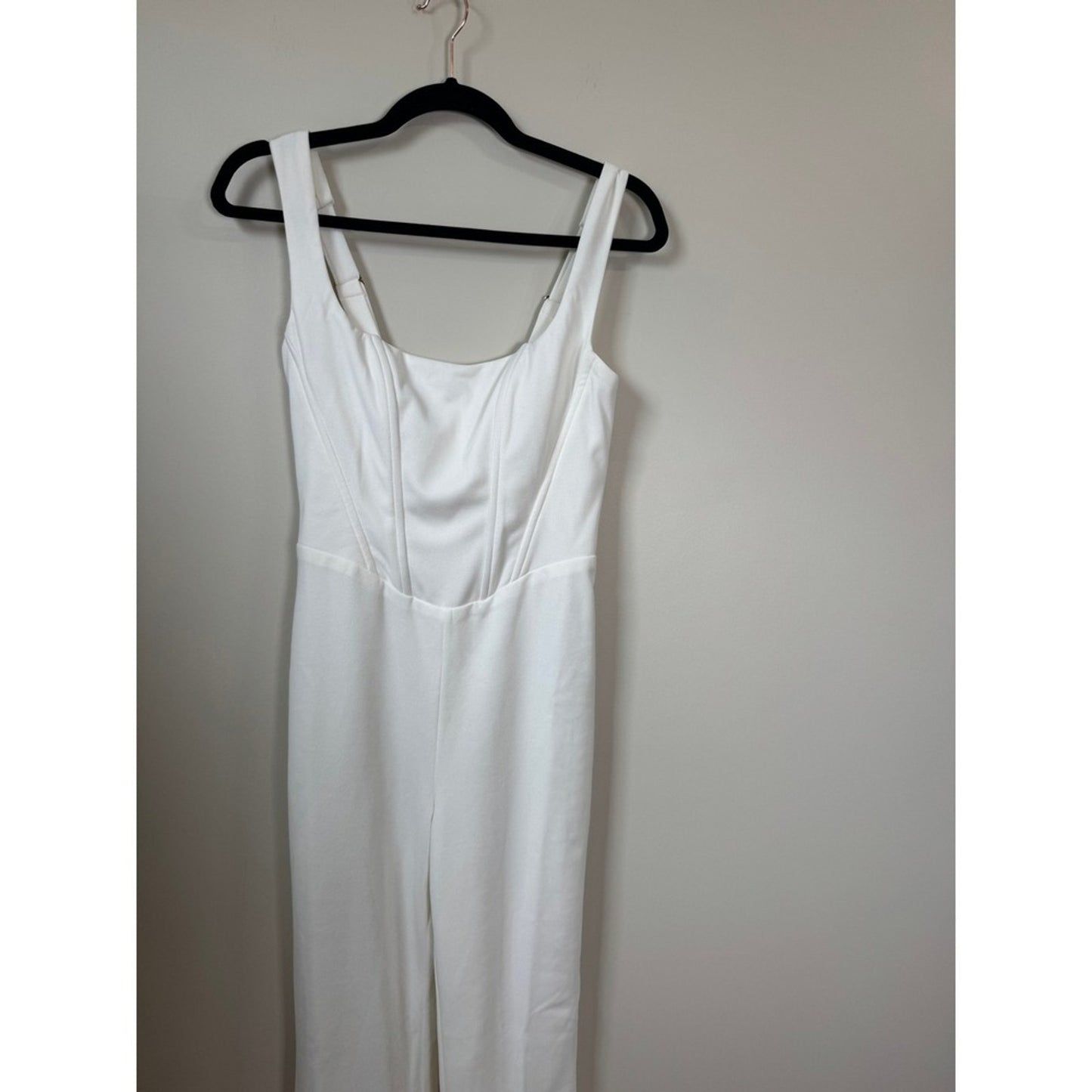 White Corset Wide Leg Jumpsuit Square Neck Sleeveless Bridal Event One Piece