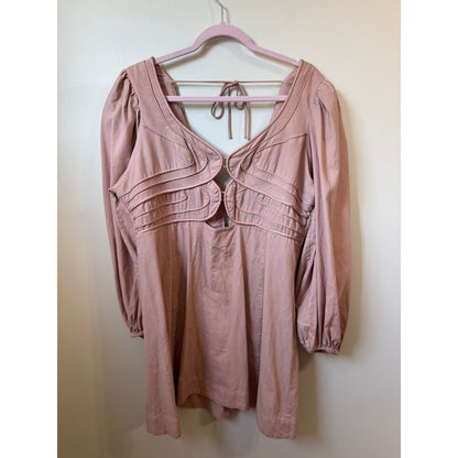 Farm Rio for Anthropologie Pink Cutout Corded Mini Dress Puff Sleeve XL
