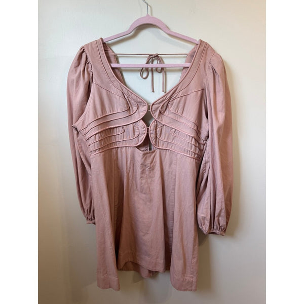 Farm Rio for Anthropologie Pink Cutout Corded Mini Dress Puff Sleeve XL
