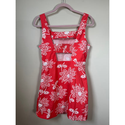 Ciao Lucia Red Floral Mini Dress Square Neck Open Back Smocked Summer Small