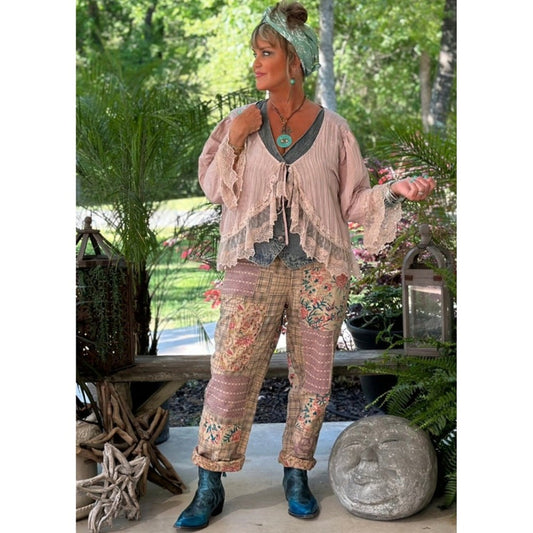 Copied - Jaded Gypsy Womens Boho Patchwork Plaid Floral Eyelet Pants Elastic Waist New