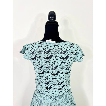 Alexis Tovi Lace Crop Top & Skirt Two Piece Set in Misty Blue Small Floral Lined