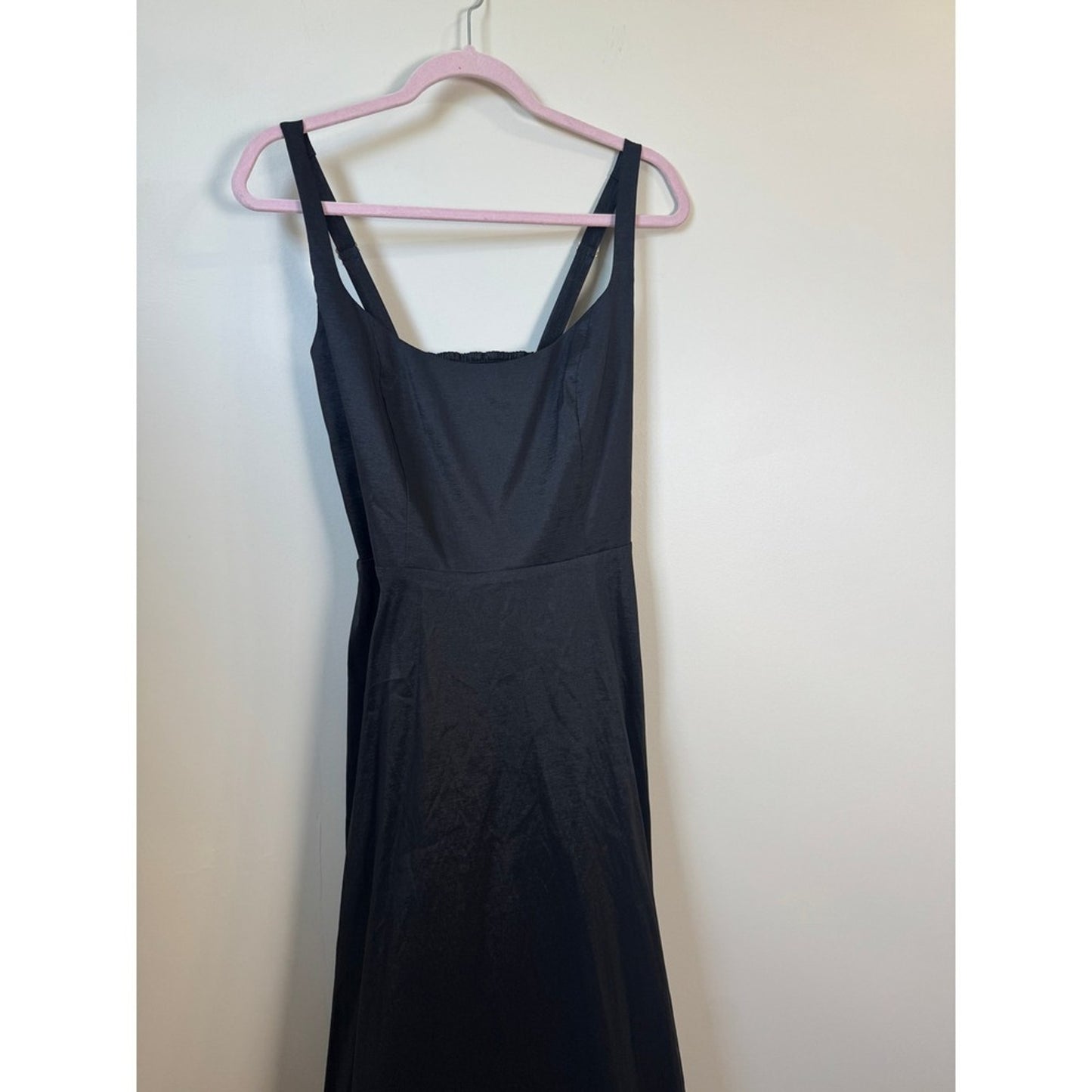 Black Square Neck Bubble Hem Maxi Dress Smocked Back Formal Evening Gown