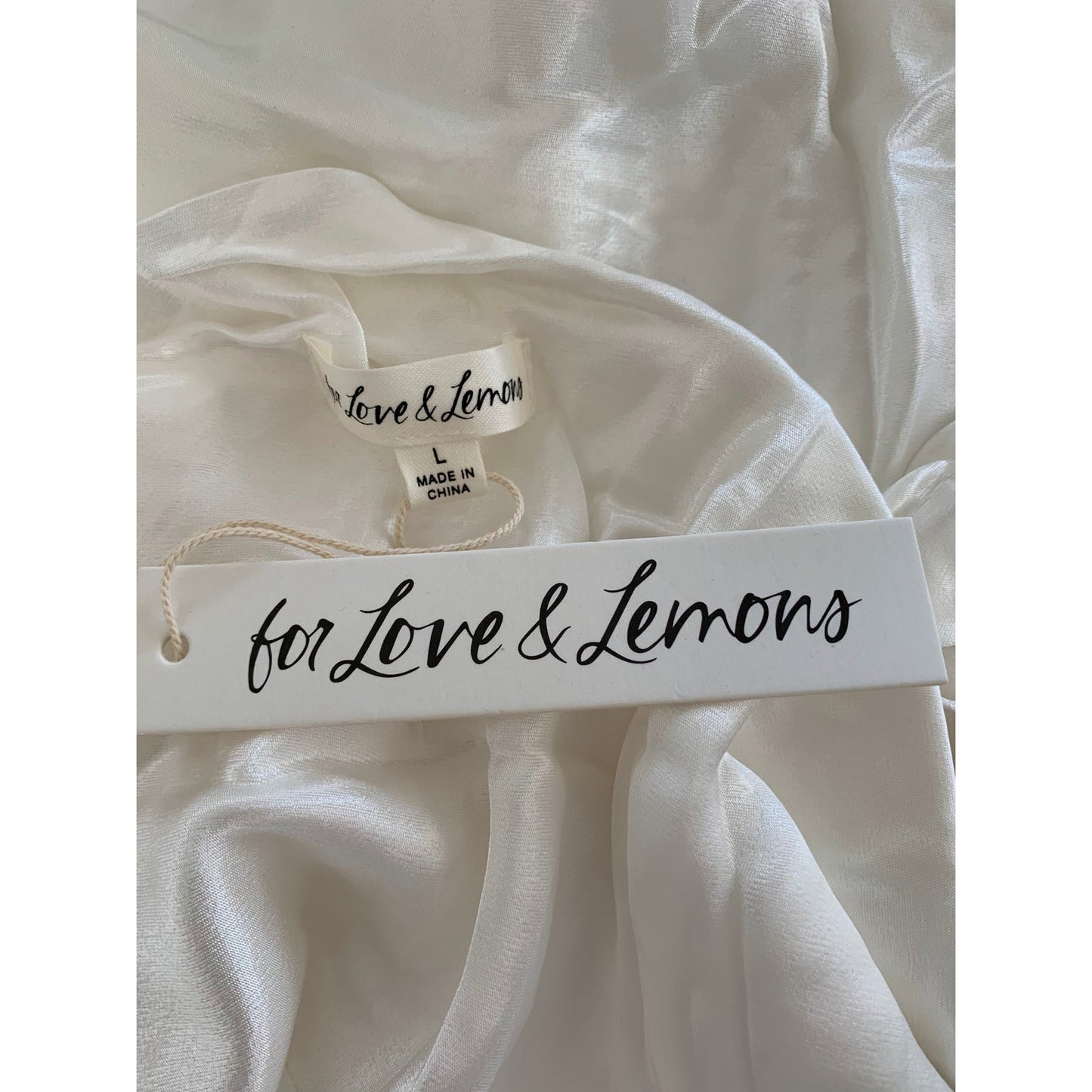 For Love & Lemons Hazel Mini Dress White Large Satin Long Sleeve Pullover Lined