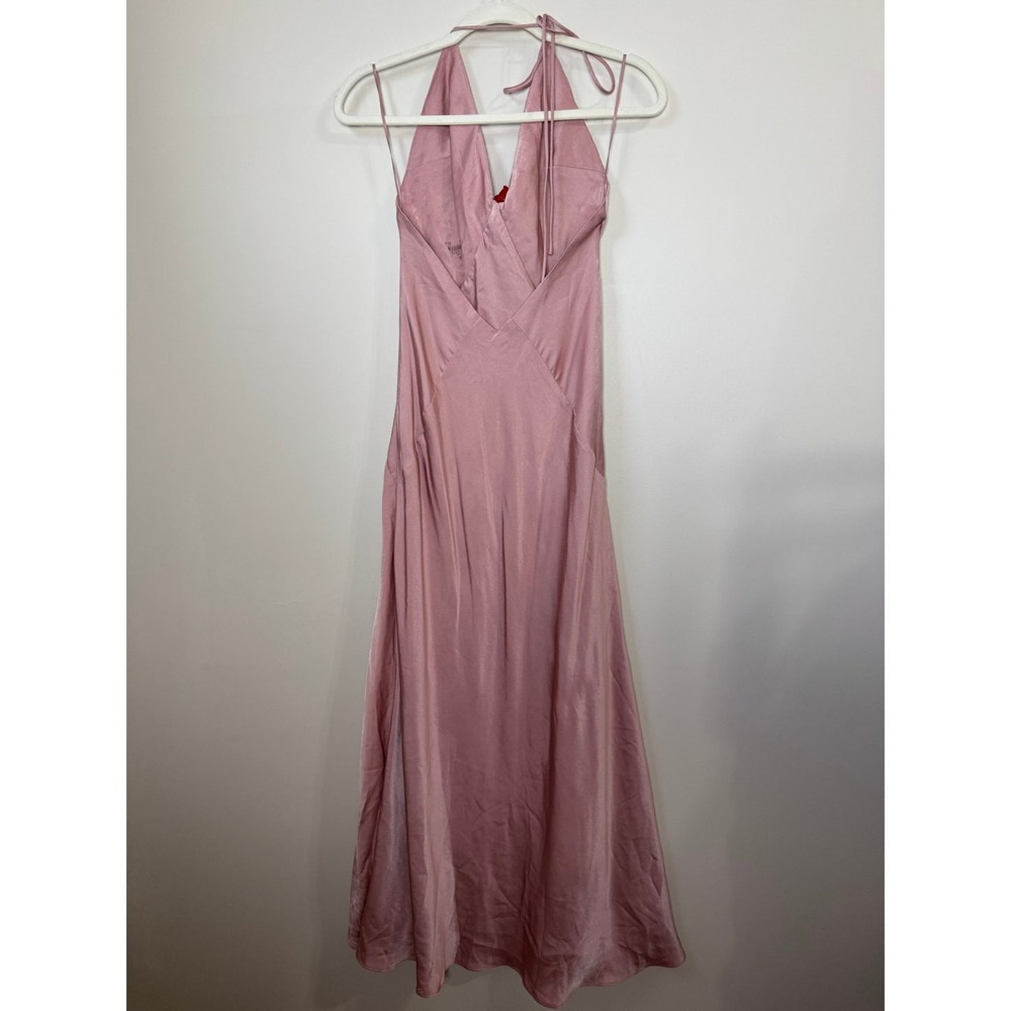 Bardot Aradia Pink Silk Halter Neck Maxi Dress Red Rose Accent