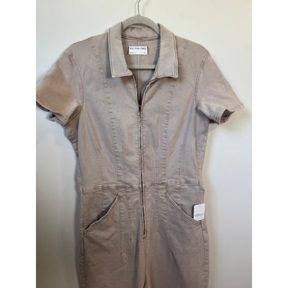 Free People We The Free Marci Denim Jumpsuit Flare Leg Tan Coverall XL NEW