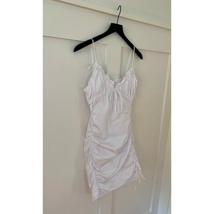 Zara Mini Dress in White Medium V-Neck Ruched Sleeveless Party Cocktail