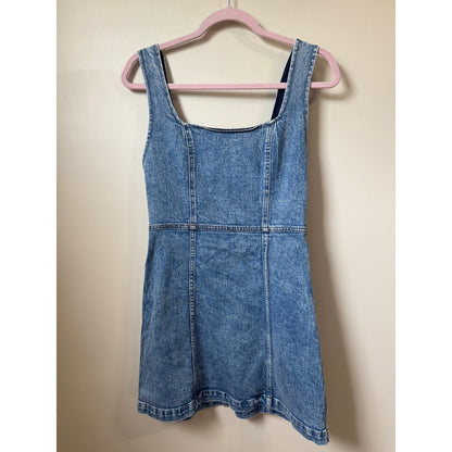Alice + Olivia Jeans Blue Denim Mini Dress Square Neck A-Line Sleeveless Size S